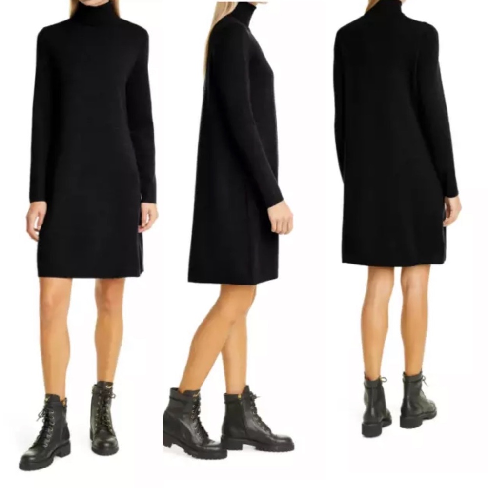 ALLUDE Turtleneck 100% Virgin Wool Sweater Dress Womens Size Medium Black
